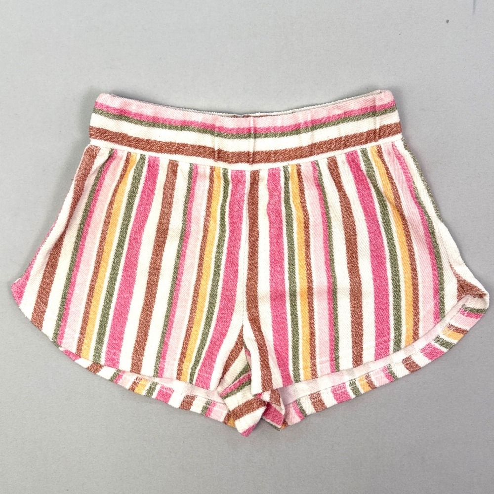 Roxy Womens Terry Cloth Striped Beach Shorts Pink Orange Green Small